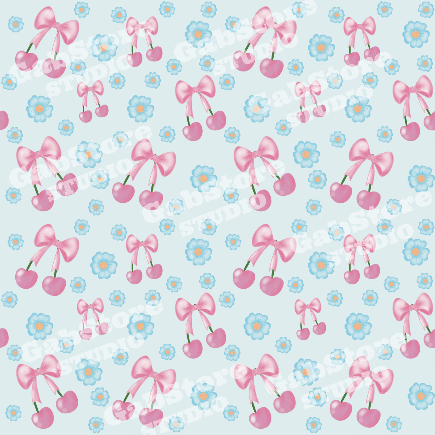 Cherries and Flowers | 12x12 PNG Seamless File