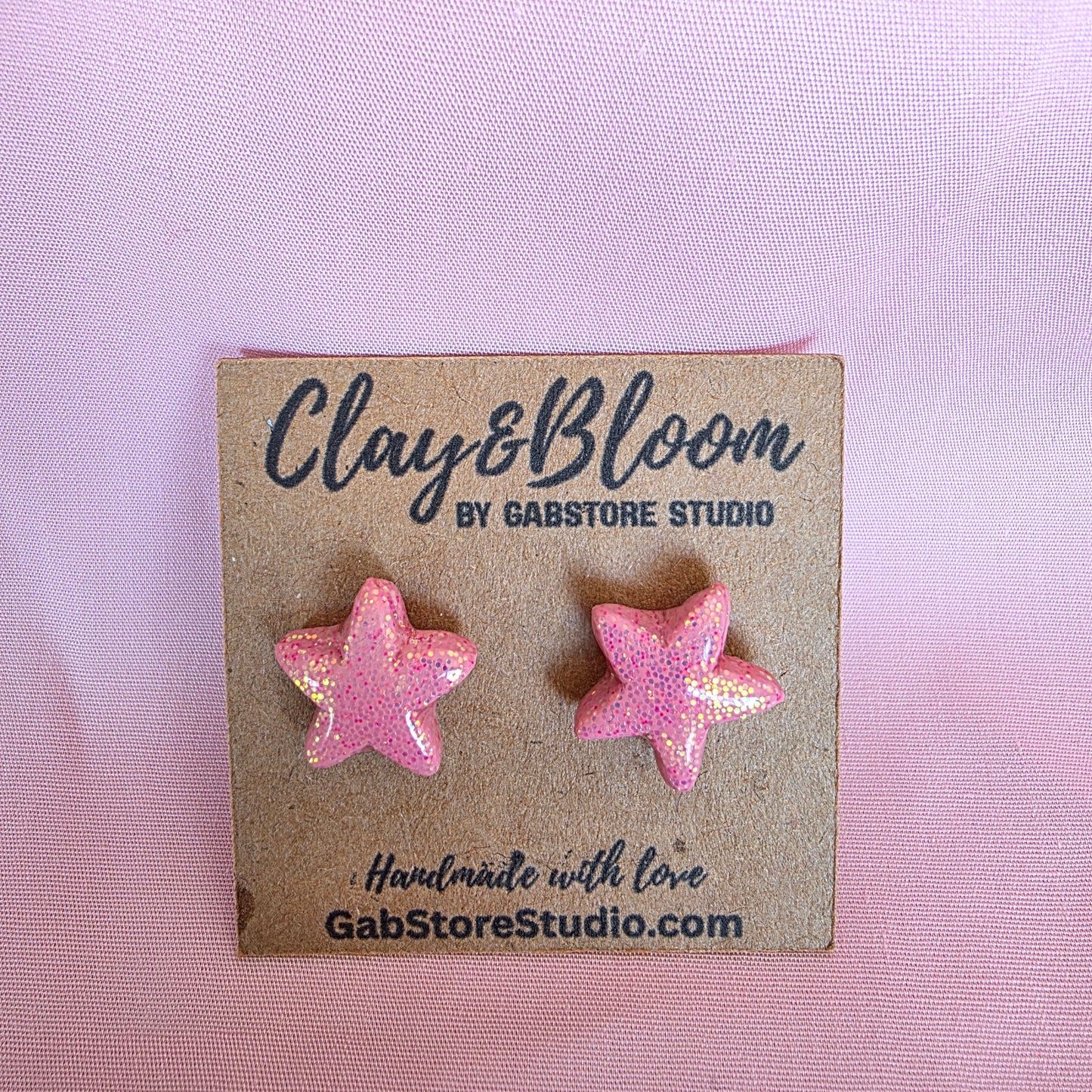 Baby Pink Glitter Star Earrings