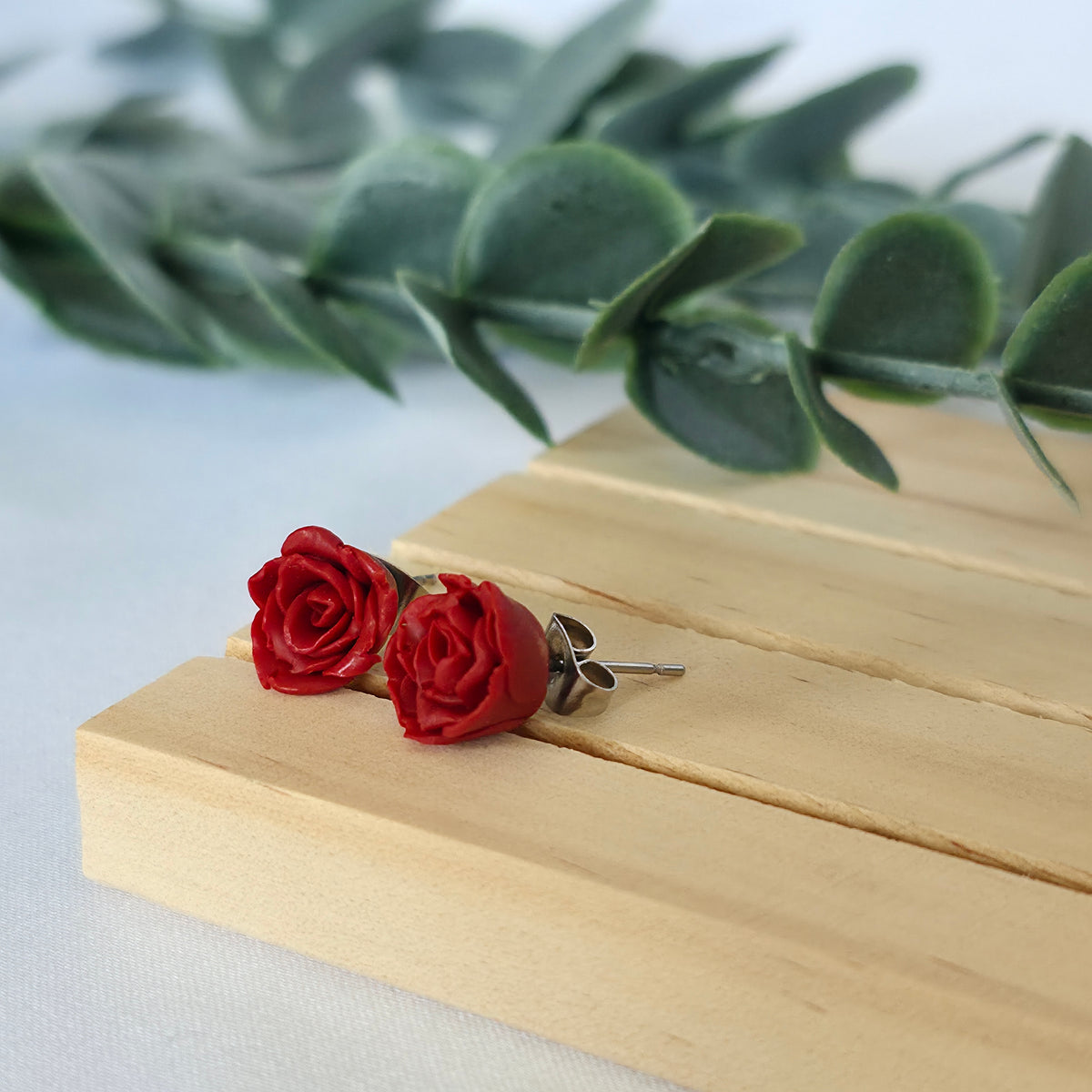 Red Rose Stud Earrings