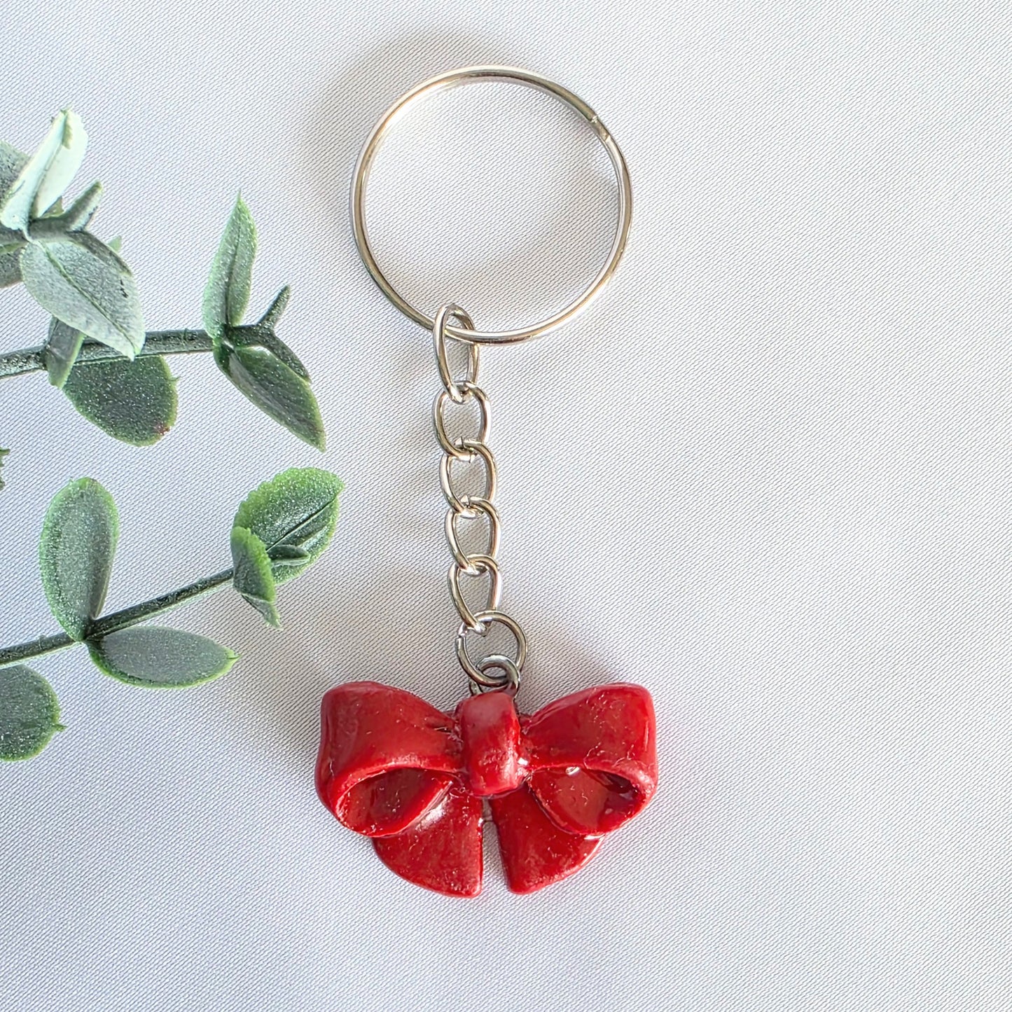 Handmade Red Bow Polymer Clay Keychain – Glazed Mini Charm Gift