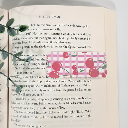 Cherry Gingham | Sparkle Holographic Magnetic Bookmark