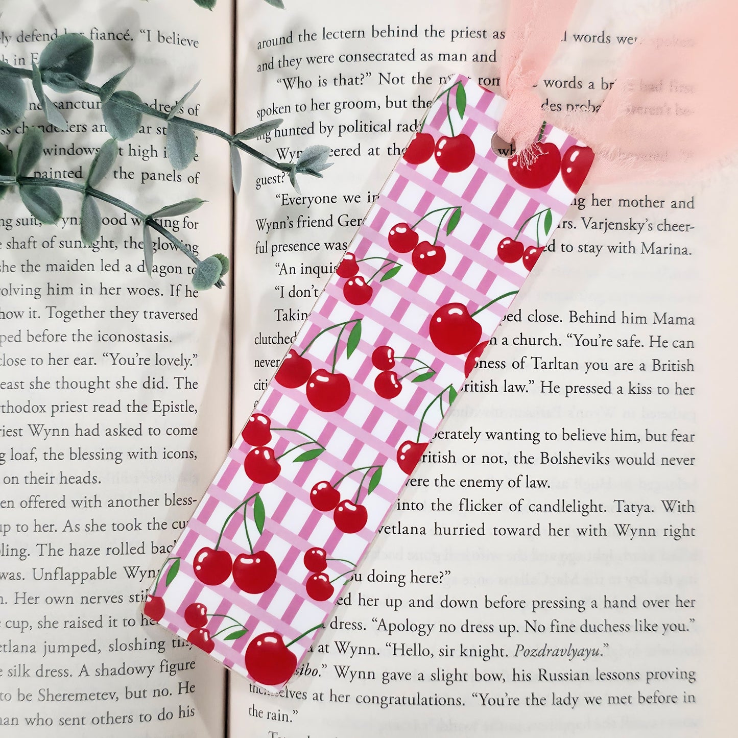 Cherry Gingham | Acrylic Bookmark (1.5x5.5")