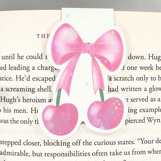 Pink Cherries and Bow | Sparkle Holographic Magnetic Bookmark