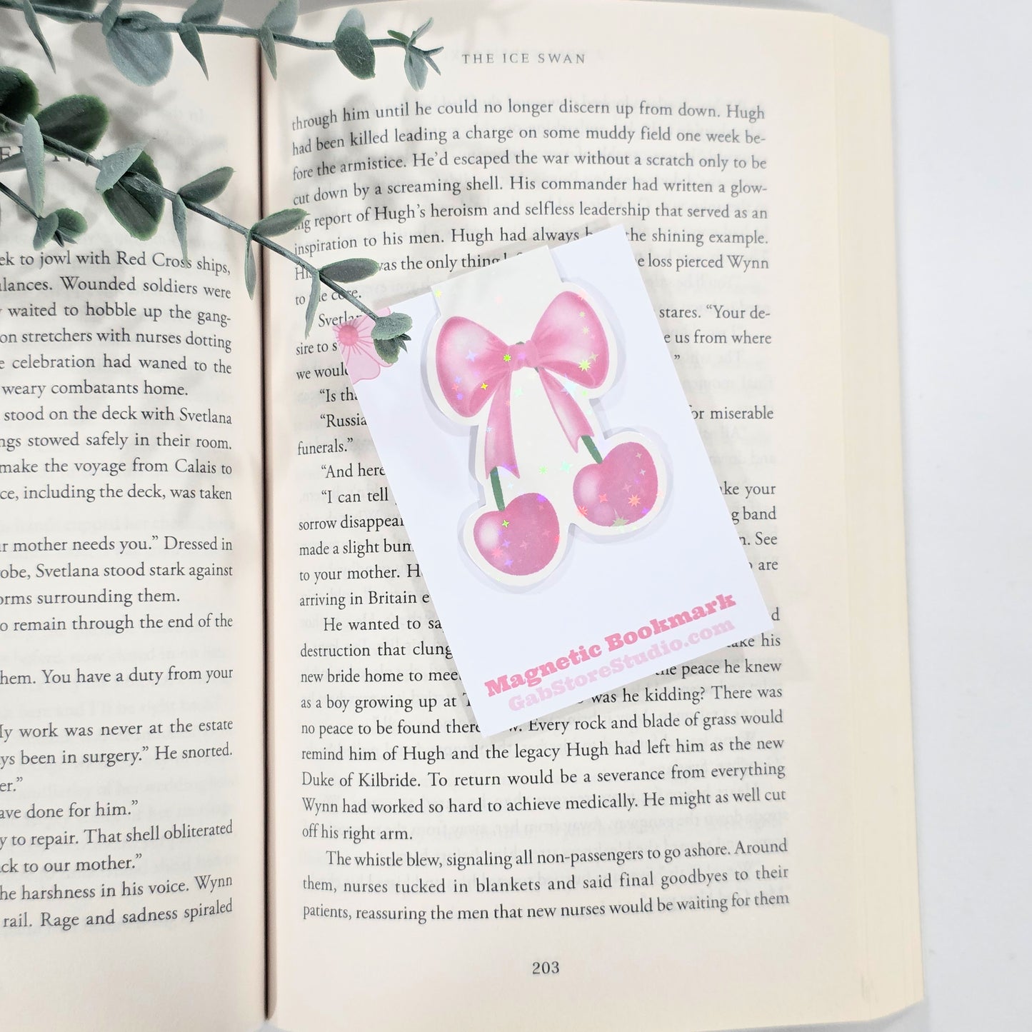 Pink Cherries and Bow | Sparkle Holographic Magnetic Bookmark