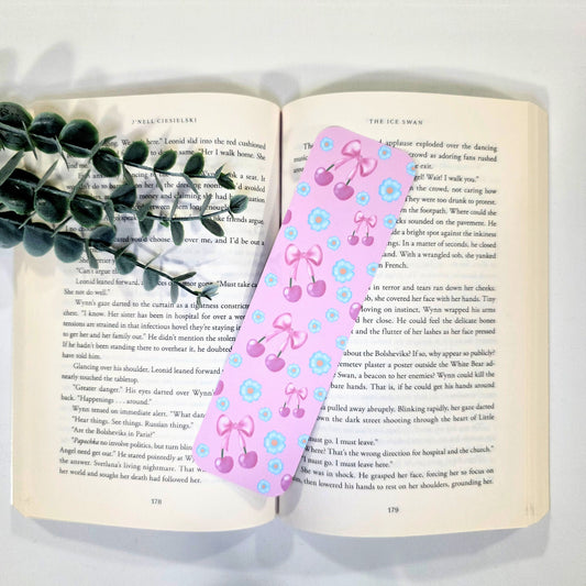 Pink Cherry w/Bows & Flowers | Bookmark (2x7")