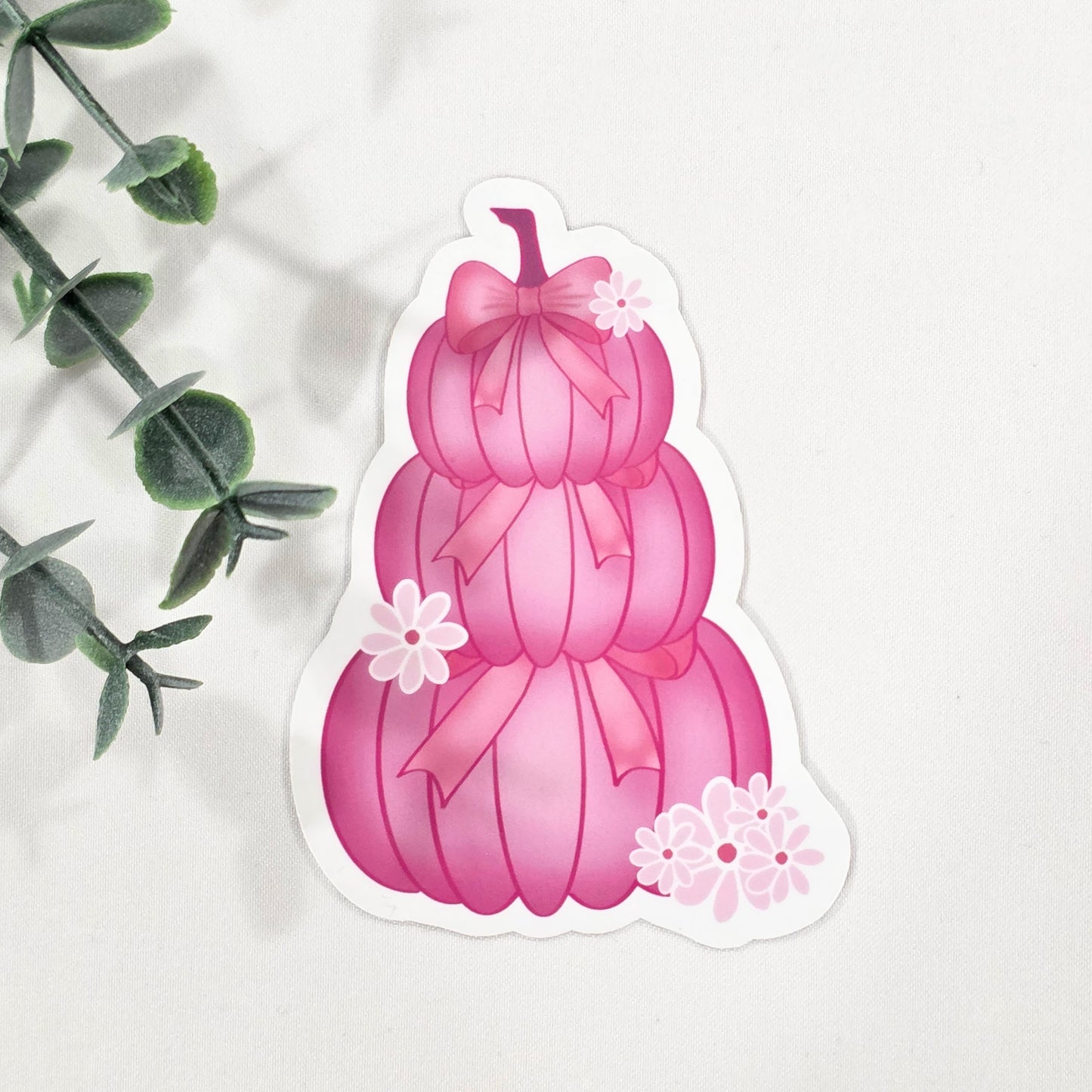 Pink Stacked Pumpkins w/Bow | Vinyl Sticker