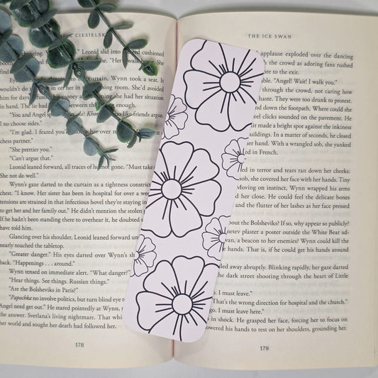 Black Outlined Flowers | Bookmark (2x7")