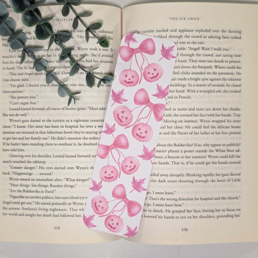 Pink Pumpkins w/Bows | Bookmark (2x7")