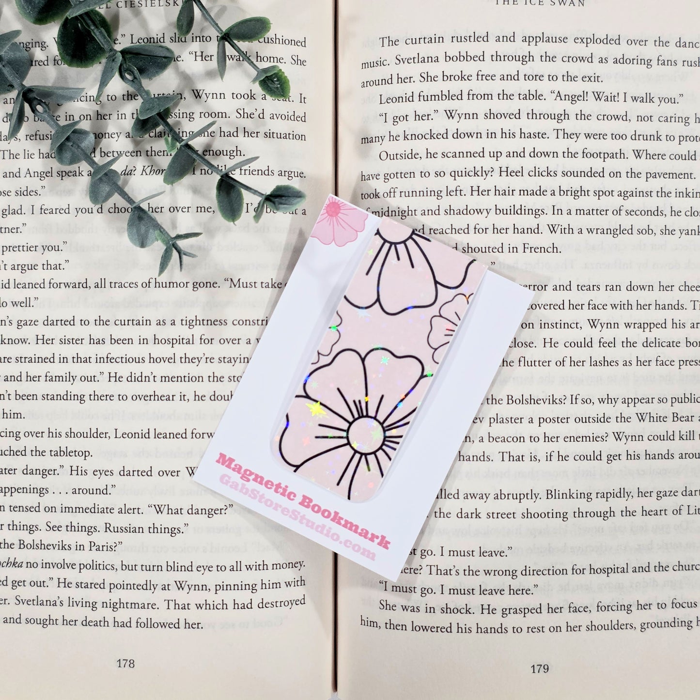 Black Floral Outline | Sparkle Holographic Magnetic Bookmark