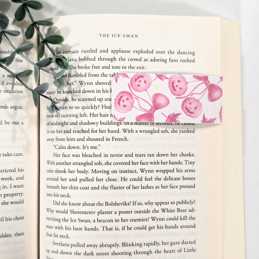 Pink Pumpkins w/Bow | Sparkle Holographic Magnetic Bookmark