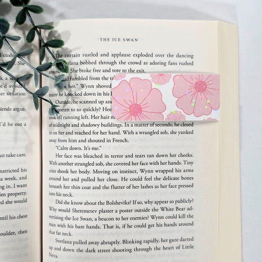 Pink Floral | Sparkle Holographic Magnetic Bookmark