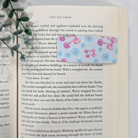 Pink Cherry & Floral | Sparkle Holographic Magnetic Bookmark