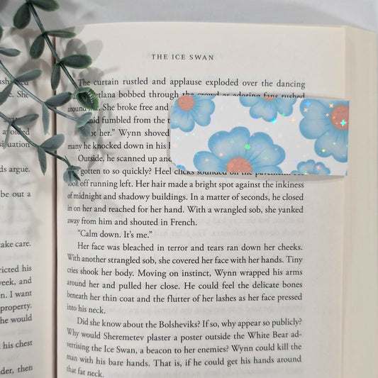 Blue Floral | Sparkle Holographic Magnetic Bookmark