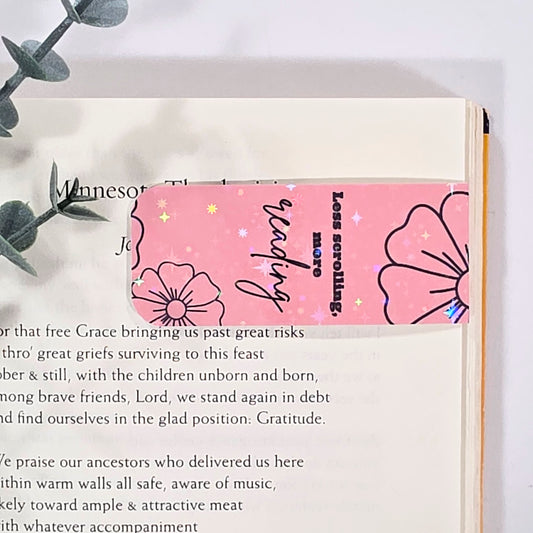 Less Scrolling More Reading | Sparkle Holographic Magnetic Bookmark
