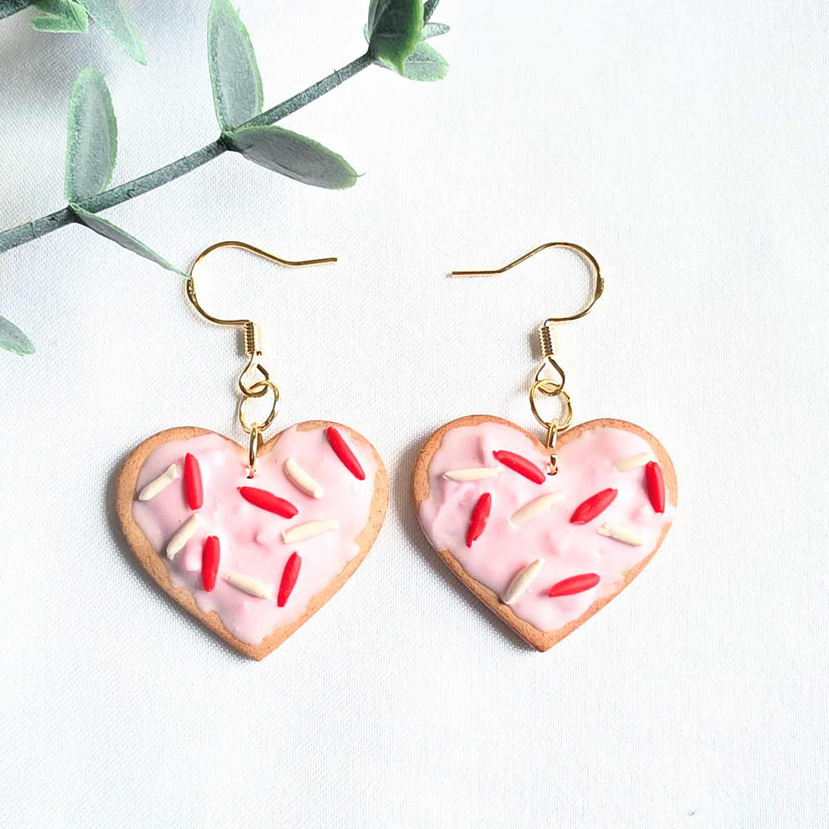 Pink Heart Dangle Earrings – Handmade Polymer Clay Valentine Jewelry