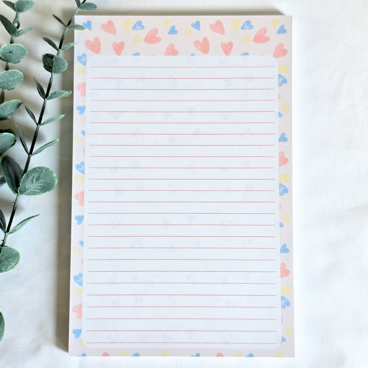 Heart Lined Notepad – 50 Tear Away Pages | Pastel Stationery Pad