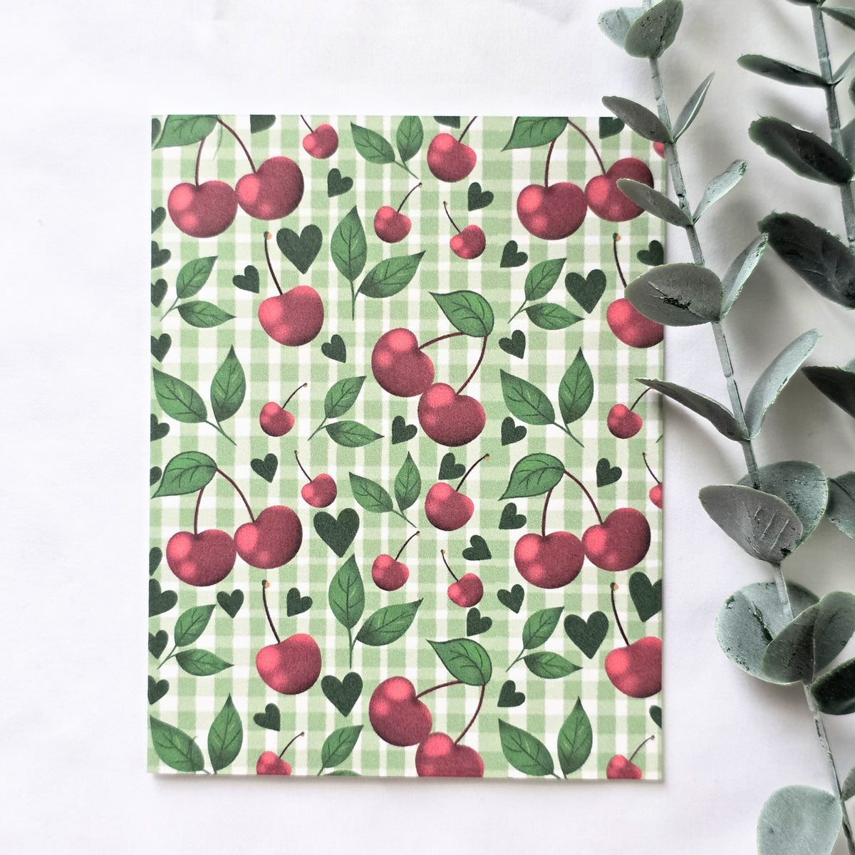Cherry Gingham Greeting Card | Cute Cherry Card