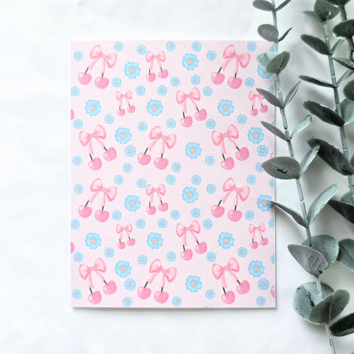 Pink Cherry Bow Greeting Card | Cute Coquette Card