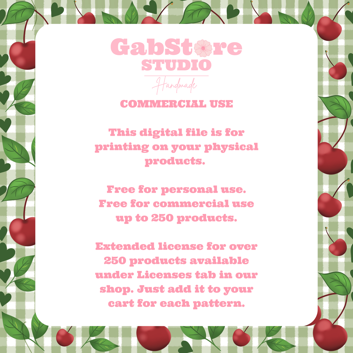 Green Gingham Cherries | 12x12 PNG Seamless File