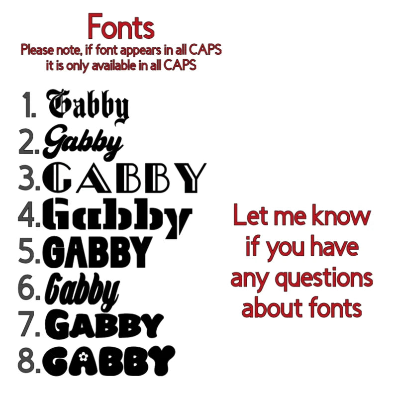 Display of the 'Gabby' font in various styles on a white background.