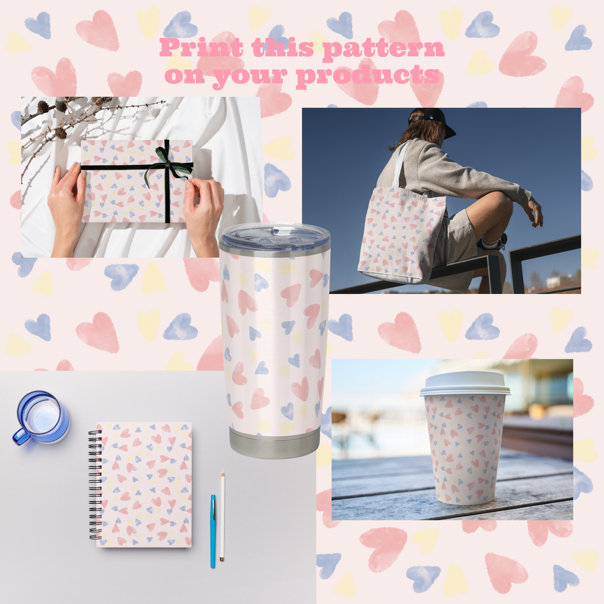 Pastel Hearts | 12x12 PNG Seamless File
