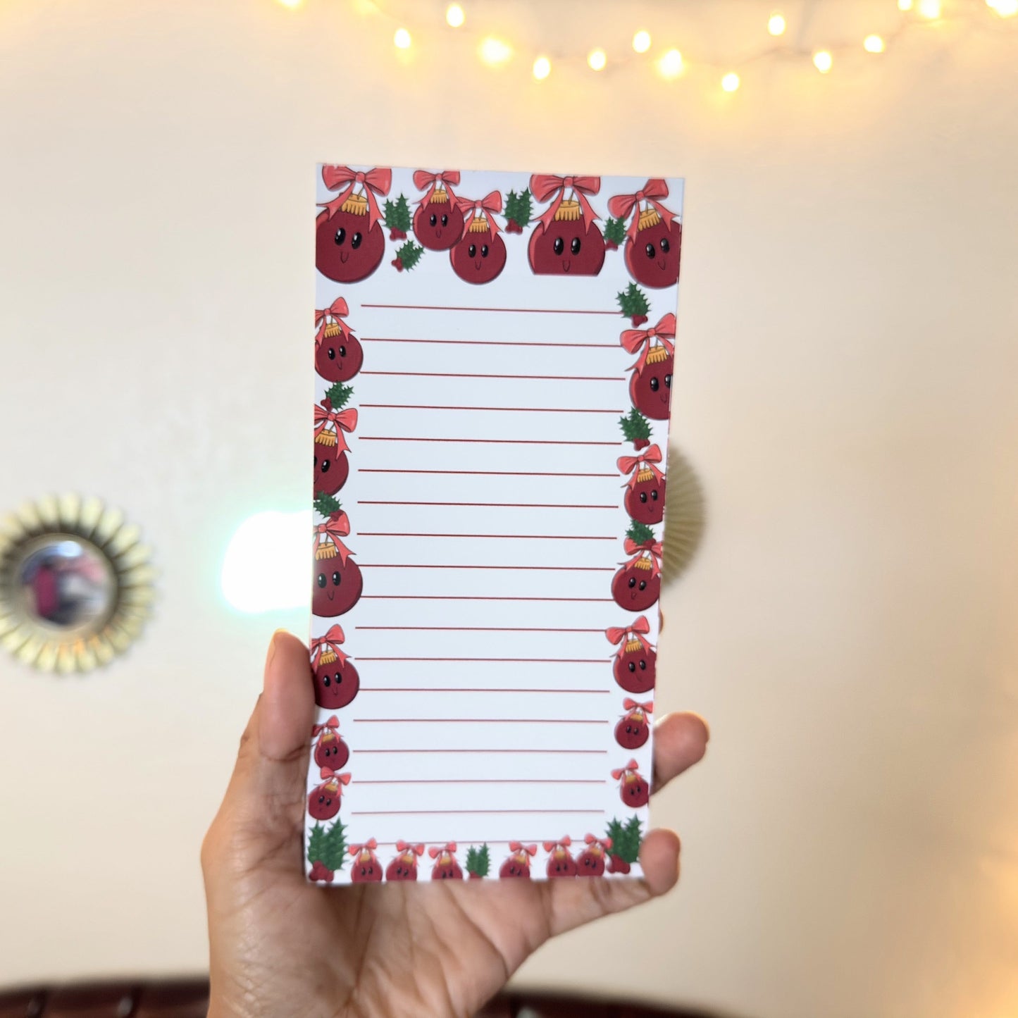 Red ornaments Christmas handmade notepad