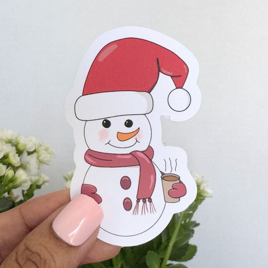 Snowman With Santa Hat Vinyl Sticker