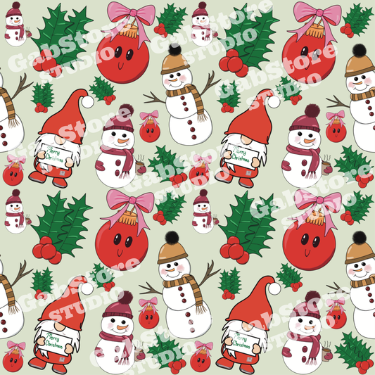Christmas Snowmen & Ornaments | 12x12 PNG Seamless File