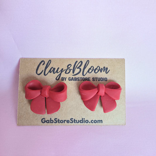 Red Bow Polymer Clay Earrings