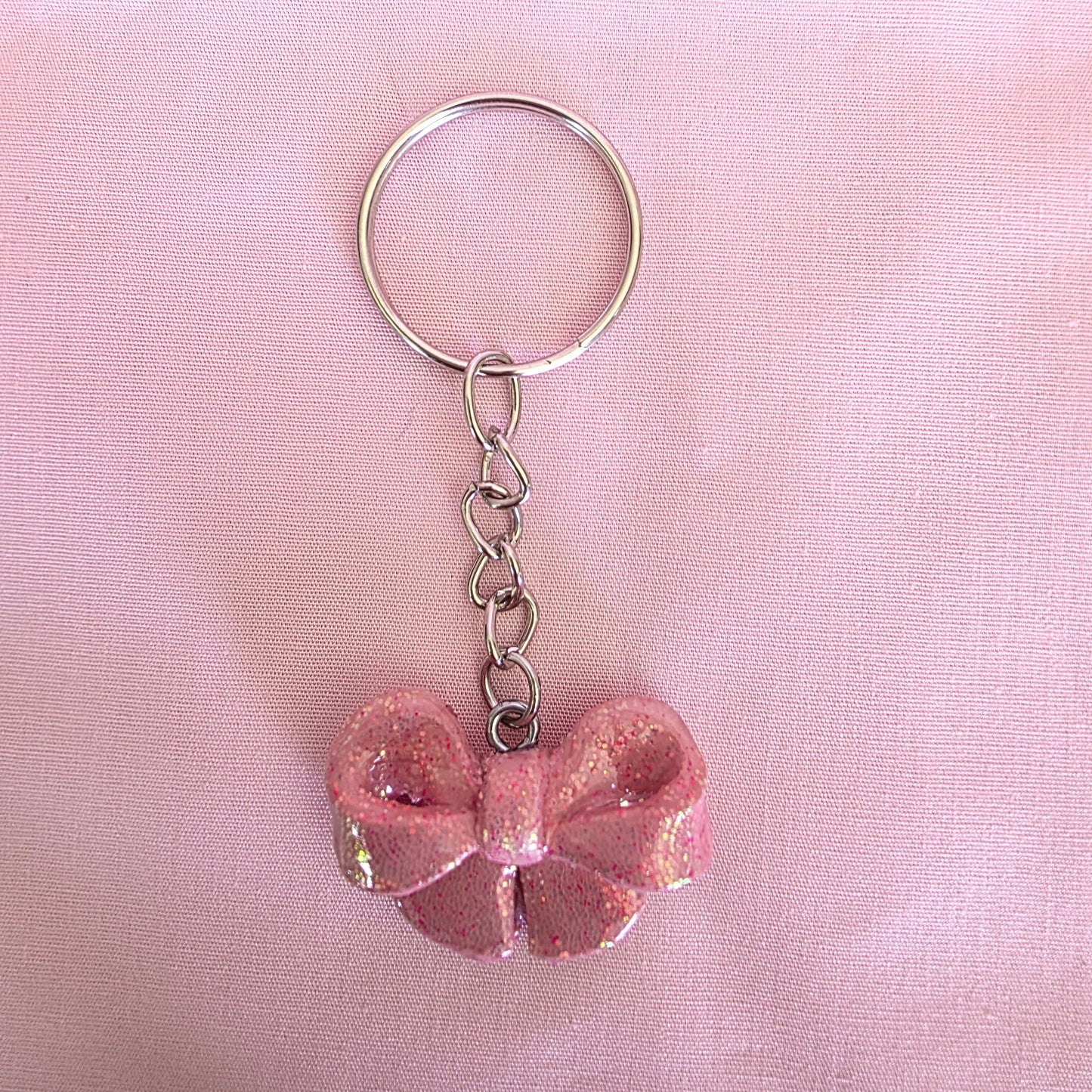 Baby Pink Glitter Bow Keychain