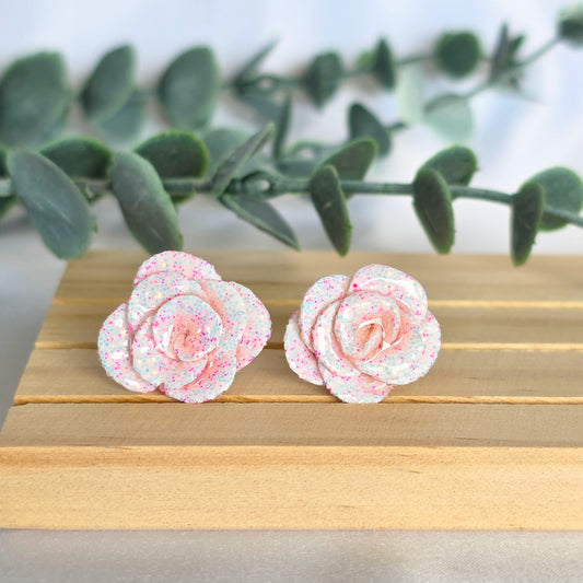 White Chunky Flower Stud Earrings