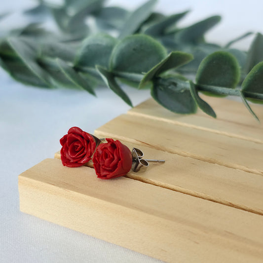 Red Rose Stud Earrings