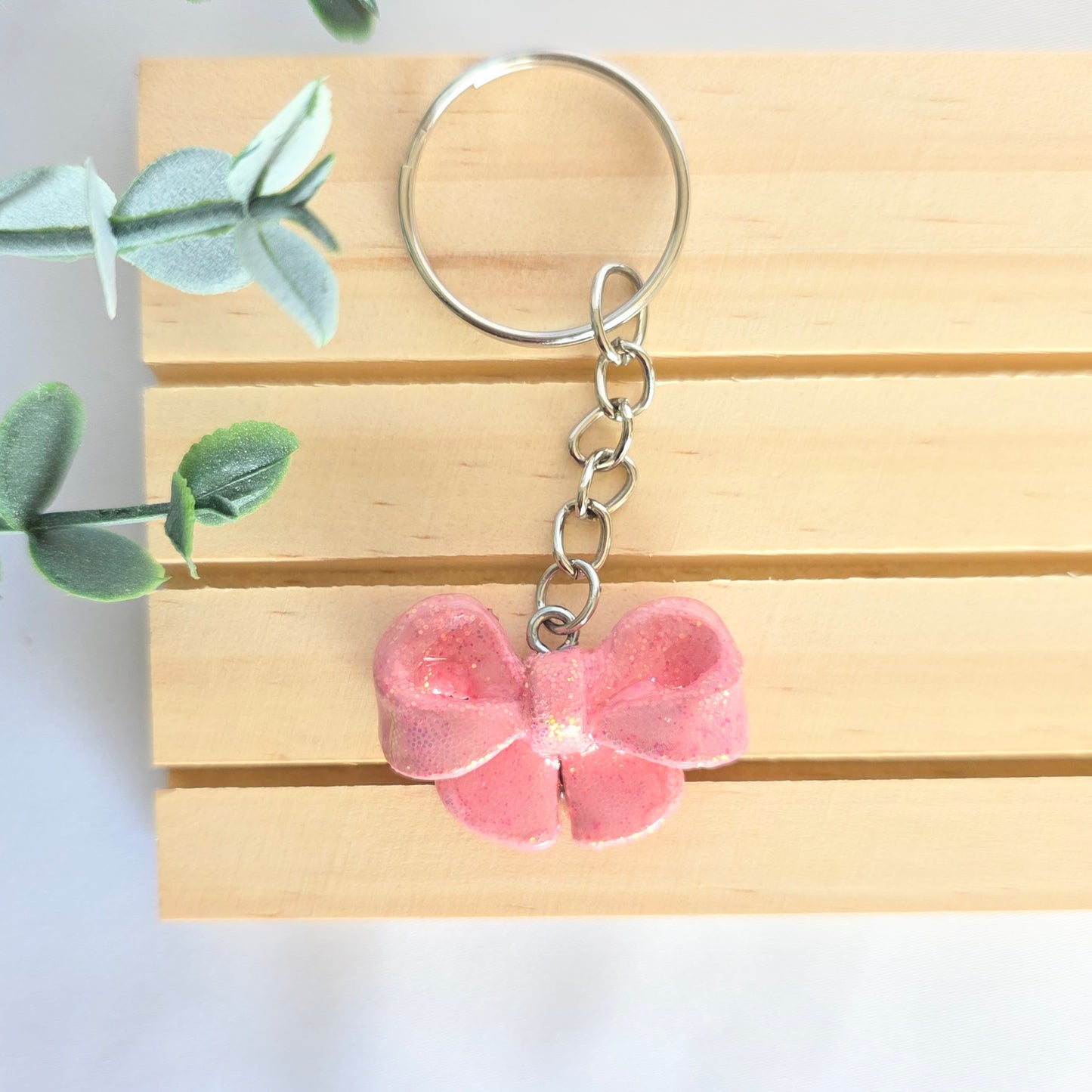 Baby Pink Glitter Bow Keychain