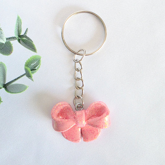 Baby Pink Glitter Bow Keychain