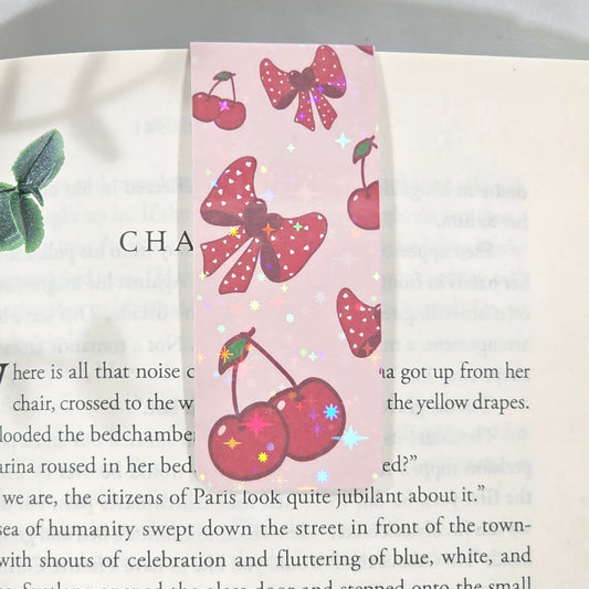 Cherry Bow | Sparkle Holographic Magnetic Bookmark