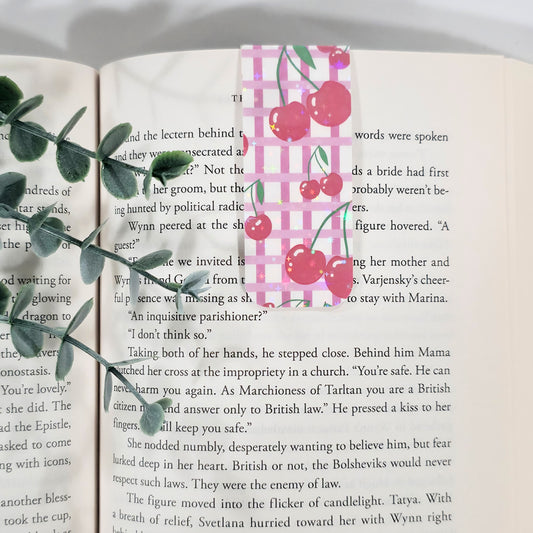 Cherry Gingham | Sparkle Holographic Magnetic Bookmark