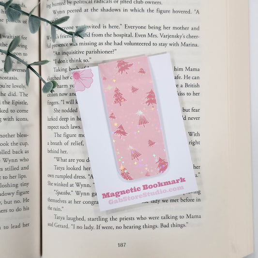 Pink Christmas Tree | Sparkle Holographic Magnetic Bookmark