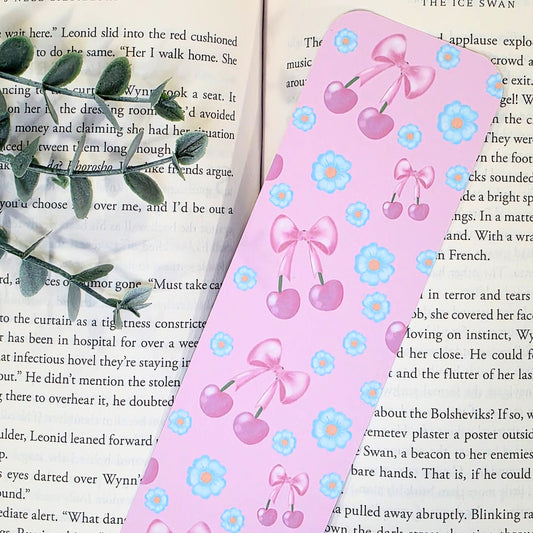 Pink Cherry w/Bows & Flowers | Bookmark (2x7")