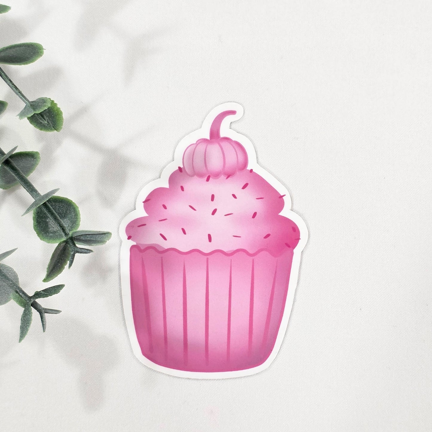 Pink Cupcake w/Pumpkin | Vinyl Sticker