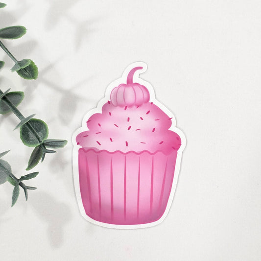 Pink Cupcake w/Pumpkin | Vinyl Sticker