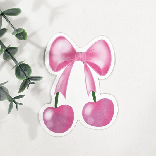 Pink Cherries w/Bow | Vinyl Sticker