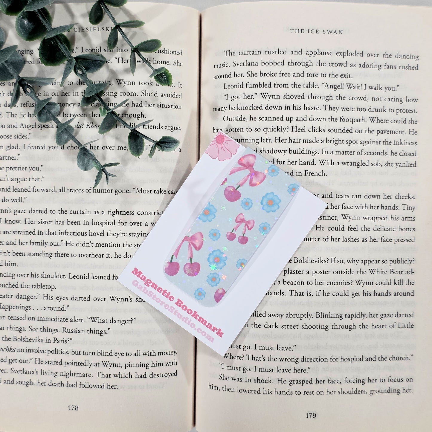 Pink Cherry & Floral | Sparkle Holographic Magnetic Bookmark