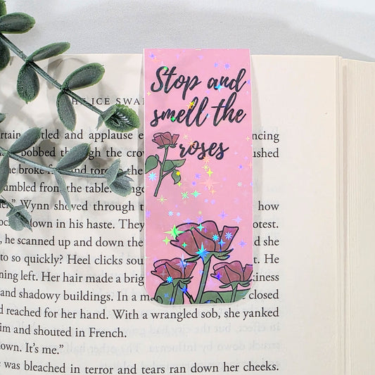 Stop & Smell the Roses | Sparkle Holographic Magnetic Bookmark
