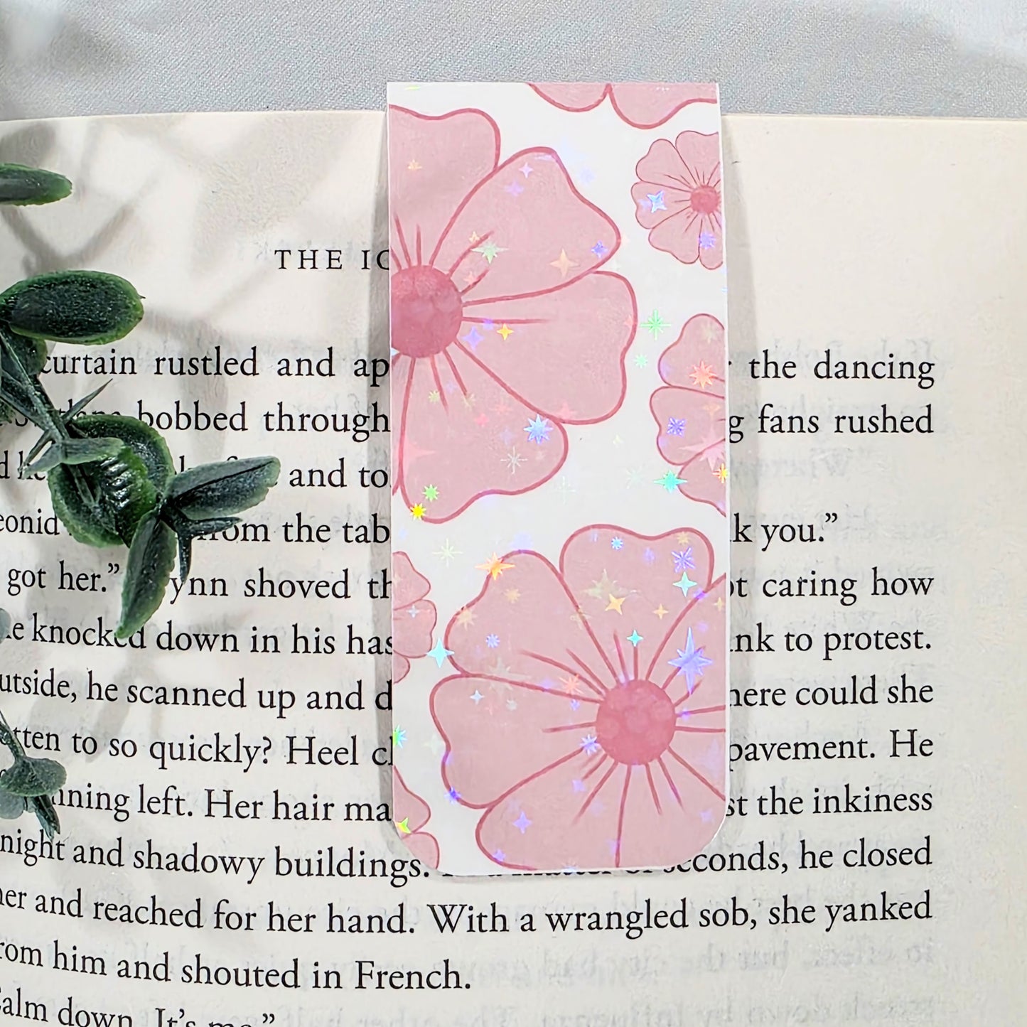 Pink Floral | Sparkle Holographic Magnetic Bookmark