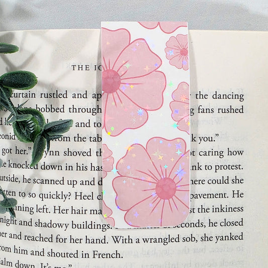 Pink Floral | Sparkle Holographic Magnetic Bookmark