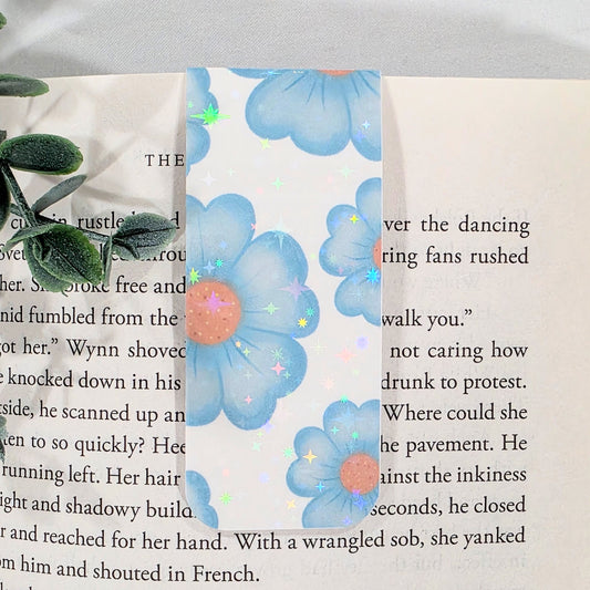 Blue Floral | Sparkle Holographic Magnetic Bookmark