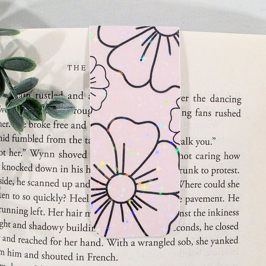 Black Floral Outline | Sparkle Holographic Magnetic Bookmark