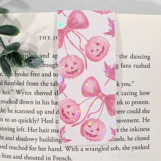 Pink Pumpkins w/Bow | Sparkle Holographic Magnetic Bookmark