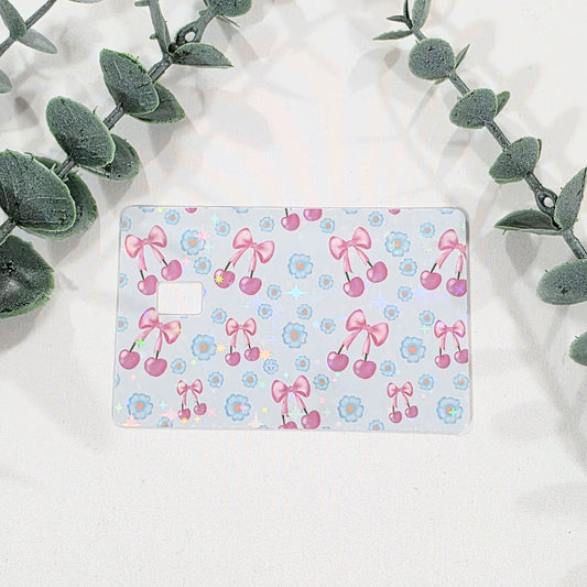 Pink Cherries on Blue | Credit Card Skin Sticker