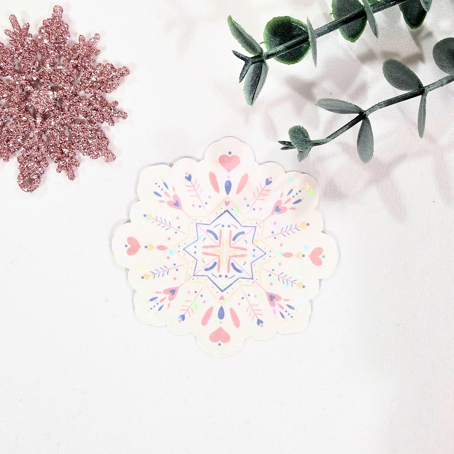 Pink Snowflake Sticker — Sparkle Winter Vinyl Die-Cut Sticker